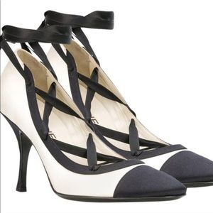 Chanel Cap Two Tone Toe Ballerina Heels